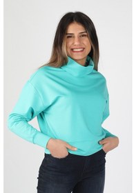 Resim Kadın 2 İplik Degaje Yaka Sweatshirt Turkuaz 