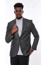 Resim Wessi Kendinden Desenli Füme Slim Fit Ceket - Wessi Füme 