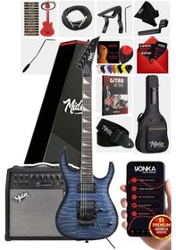 Resim Midex Crade-50amp Blue Rosewood Super Strat Kasa Hh Yüksek Kaliteli 50w Amfili Elektro Gitar Seti Mavi 