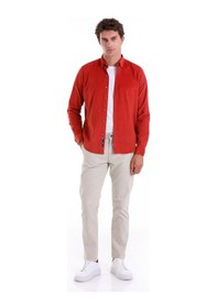 Resim Hatemoğlu Kiremit Comfort Fit Düz 100% Pamuk Düğmeli Yaka Uzun Kollu Casual Kiremit 