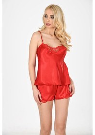 Resim Kırmızı Saten Babydoll Şortlu Takım - 282 Çok Renkli 