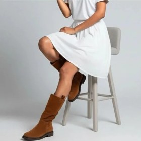 Resim Ne&Ve Shoes Süet Hakiki Deri Körüklü Rahat Kadın Günlük Çizme 