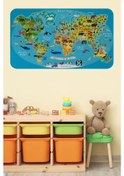Resim Eğitici Dünya Haritası Dünya Atlası Çocuk Ve Bebek Odası Duvar Sticker -60x105-3808 Renkli 