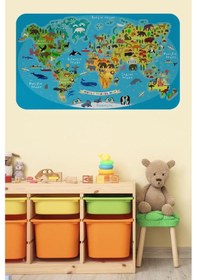 Resim Eğitici Dünya Haritası Dünya Atlası Çocuk Ve Bebek Odası Duvar Sticker -60x105-3808 Renkli 