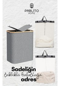 Resim Porsima Pbt-716 Kapaklı 2 Bölmeli Katlanabilir Kirli Bambu Çamaşır Sepeti Kirli Sepeti 57x37x70cm Gri 