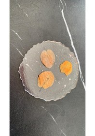 Resim Epoksi İçinde Glitter Turuncu Begonvilli Yuvarlak Bardak Altlığı Şeffaf 