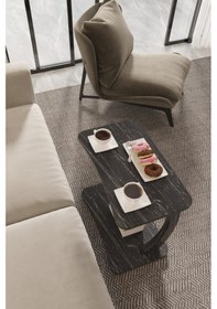 Resim Hulk Geniş Tekerlekli Yan Sehpa, Geniş Yüzey C Sehpa Siyah Mermer 