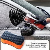 Resim 1 Adet Araba Yıkama Süngeri - 3’ü 1 Arada Çizik Bırakmayan Derin Temizlik, Hızlı Emiş ve Kolay Kir Alma Ergonomik Saplı, Turuncu & Siyah Tasarım, Araçlar, Motosikletler için Otomotiv Temizlik Aksesuarı, Hızlı Emici Malzeme 