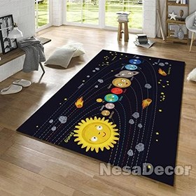 Resim Renkli Galaksi Yıldızı ve Gezegenler Dikdörtgen Alan Halı Oturma Odası Yatak Odası Çocuk Oyun Halısı Pamuk Dokuma Taban (180 x 230 cm) 