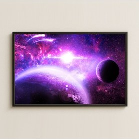 Resim Mor Nebula Ve Gezegen Manzaralı Kozmik Dijital Sanat Pleksi Tablo 