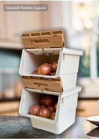 Resim 4'lü Tekerlekli Patateslik Soğanlık Bpa Free Oyuncaklık Erzak Kutusu Sebzelik Bambu 48 Lt Bambu-krem 