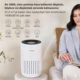 Resim Bosch 37.5m² Etkili Sessiz Modlu Akıllı Sensörlü ve Hepa Filtreligeliştirilmiş %99.9 Virüs ve Bakteri Temizleme Hava Temizleme Cihazı Air 2000 