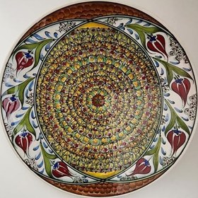 Resim Osmanlı Desen Çerçeveli Merkezinde İpek Desenli El Yapımı Seramik Tabak 