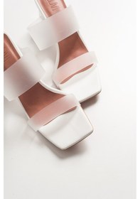 Resim Luvishoes 123 Beyaz Cilt Topuklu Şeffaf Kadın Terlik Beyaz 