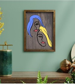 Resim Bk Home Woman Line Tasarımlı Doğal Masif Ahşap Çerçeveli Tablo-1 (551089881) 