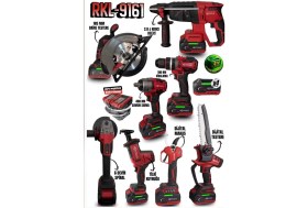 Resim Retools RKL-9161 8’li Şarjlı Set - Tilki Kuyruğu, Daire Testere, Dal Budama Makası ve Testeresi 
