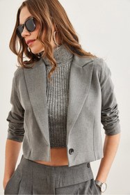 Resim Olalook Kadın Füme Astarlı Premium Poliviskon Crop Blazer Ceket CKT-19000394 