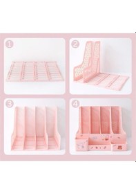 Resim Ops Mg 124 Pastel Pembe 4 Bölmeli Modüler Tasarım Organizer Kalemlikli Magazinlik Klasör Arşiv Kutusu Demonte 