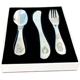 Resim Emze Çocuk Paslanmaz Çelik Kutulu Çatal Kaşık Bıçak Seti İtfaiye Desenli GÜmüş 