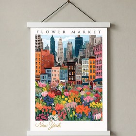 Resim New York Flower Market Print - NYC Skyline Cityscape Botanical Art - With Hanger - White / 8,3 x 11,7" (21x30) 
