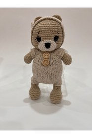 Resim TOIVOS El Yapımı Amigurumi Kapşonlu Ayı Oyuncak | 23 cm Organik Pamuk Bebek Hediyesi 