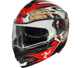 Resim Free-M 961 Monkey Güneş Vizörlü Çeneden Açılır Kask Siyah - Beyaz - Kırmızı 