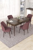 Resim Canisa Nef Serisi 70x114 Açılabilir Mdf Barok Ahşap Desen Masa Takımı Ve 4 Gül Kurusu Sandalye 