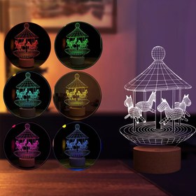 Resim BY-LAMP Atlıkarınca Led Masa Lambası Ahşap Taban 7 Farklı Işık Renkli Hediye Dekoratif Aydınlatma 