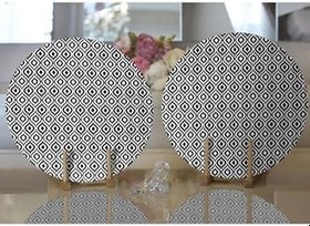 Resim RealHomes 2'li Özel Tasarım Siyah Ikat Desenli Dijital Baskılı Modern Yuvarlak Supla & Servis Altlığı 