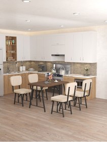 Resim Hayat 70x110cm Sabit Amalfi Mutfak Masası, Mutfak Masası Takımı, Yemek Masası, 4 Krem Sandalye Krem 