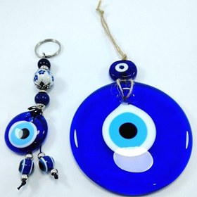 Resim Nazar Boncuğu Duvar Dekoru 9 Cm + Nazar Boncuk Anahtarlık El Yapı 