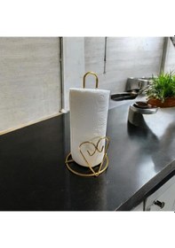 Resim Kalp Detaylı Gold Metal Kağıt Havluluk - Tezgah Üstü - Mutfak/banyo Gold 