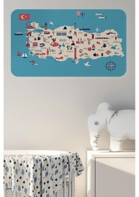 Resim Eğitici Ve Öğretici Cocuk Odası Türkiye Haritası Duvar Sticker-60x105-3874 - Renkli Çok Renkli 