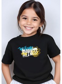Resim Fyk Kids Kız Çocuk Wellcome Happines Baskılı Tişört Siyah 