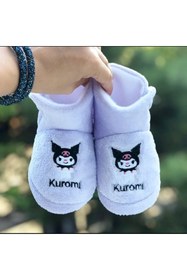 Resim Pandalina Kız çocuk lila panduf yandan cırtlı Kaydırmaz Taban Anaokulu Kreş Ev Ayakkabısı 