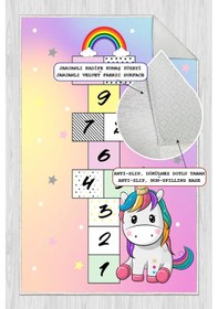 Resim Dijital Baskılı Dekoratif Kaymaz Taban Yıkanabilir Unıcorn Temalı Modern Çocuk Halısı Çok Renkli 