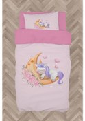 Resim Mekta Home Bebek Ve Çocuk Odası Aya Sarılan Unicorn Desenli Pembe Nevresim Takımı 