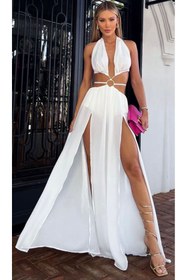Resim twomeey Kadın Beachwear Plaj Astarlı Şifon Kumaş Elbise (Renkli) 