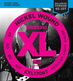 Resim D'Addario EXL170BT XL Nickel Wound Balanced Tension Bas Gitar Tel Seti - 45-107 Regular Light (Profesyonel) | Eşit Gerilim Teknolojisi ile Tüm Tellerde Dengeli Hissiyat, Nikel Sargı ve Parlak Tonlar 