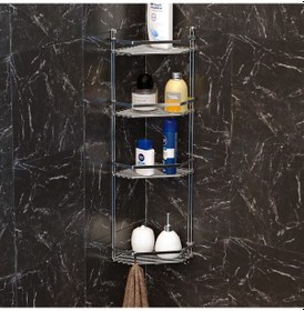 Resim Teknotel Dört Katlı Kancalı Banyo Köşe Rafı Krom Es059H Krom 