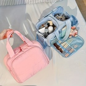 Resim Kadınlar İçin Büyük Kapasiteli Seyahat Makyaj & Tuvalet Malzemesi Organizer Çantası, Çok Bölmeli - Dayanıklı Naylon Kozmetik Çantası Saplı, 4 Renk (Pembe, ) Günlük Kullanım, Seyahatler ve Saklama İçin, Seyahat Gereçleri, Şık Tasarım, Sağlam Yapı 