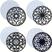 Resim 1 adet Büyük Mandala Coaster Reçine Kalıpları Hollow Flower Shiny Cup Mat Silikon Kalıpları Reçine Dökümü için Yuvarlak 3D Geode Tasarımı Epoxy Kalıp Bardaklar Matlar Yapımı Tepsi Ev Dekorasyonu için 