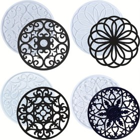 Resim 1 adet Büyük Mandala Coaster Reçine Kalıpları Hollow Flower Shiny Cup Mat Silikon Kalıpları Reçine Dökümü için Yuvarlak 3D Geode Tasarımı Epoxy Kalıp Bardaklar Matlar Yapımı Tepsi Ev Dekorasyonu için 