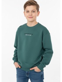 Resim Bisiklet Yaka Baskı Detaylı Erkek Çocuk Sweatshirt-90909 Yeşil 