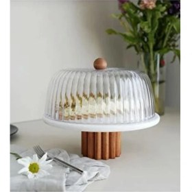 Resim Faralya Home Mermer 25 cm Beyaz Ruffless Ayaklı Fanuslu Kek Standı Şık Tasarım 