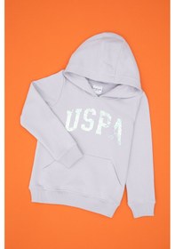 Resim U.S. Polo Assn. Kız Çocuk Lila Payet İşlemeli Kapüşonlu Basic Sweatshirt 50314312-VR245 