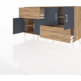 Resim Hyperion Konsol 3 Raflı 2 Çekmeceli 4 Kapaklı 176x44x99 Çam-antra Çam-antrasit/çam 