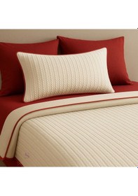 Resim Kırmızı - Ekru Örgü Desen Tek Kişilik Nevresim Takımı Pike Tkm Kırmızı - Krem 