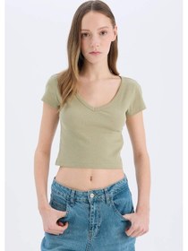 Resim DeFacto Coool Fitted Fitilli Kaşkorse Basic Düz Kısa Kollu Tişört E0290AX25SMKH271 