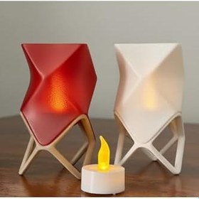 Resim hivhestın Kübik Form Dekoratif Lamba - 3D Baskı Tealight Aydınlatma Kırmızı 